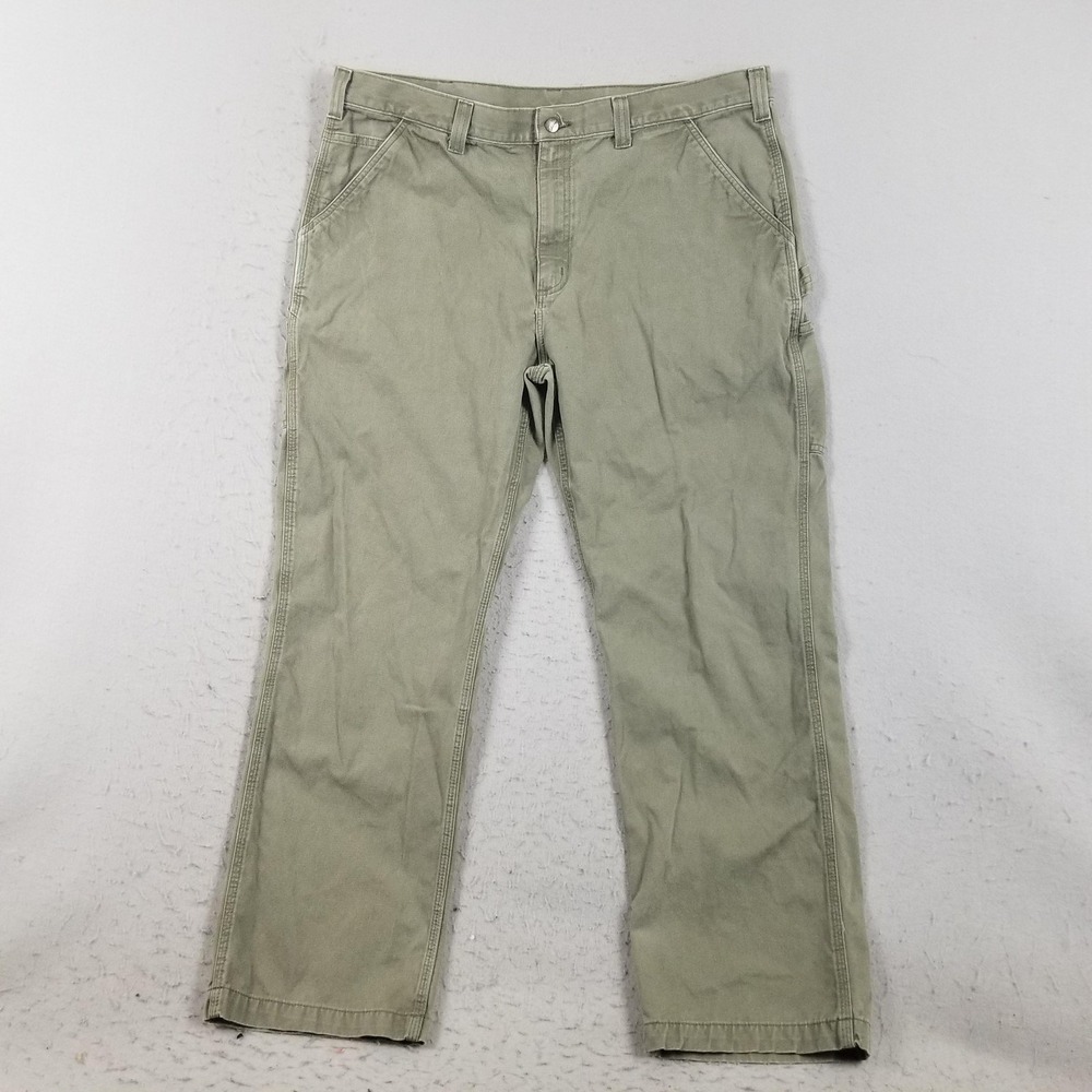 Carhartt Pants Mens 42x32 Green B324 Canvas Carpenter Relaxed Fit Workwear